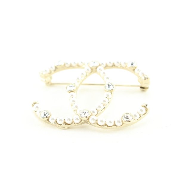 Chanel 20C CC Brooch Golden 1CK419C. Gold plated, crystal and pearls. - Picture 5 of 9